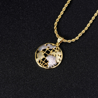 14K Gold Plated Globe Round Circle Pendant Necklace