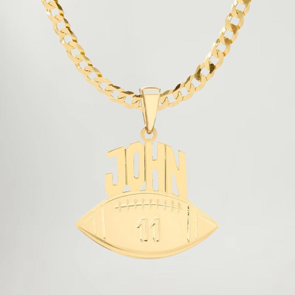 Custom Football Pendant Necklace With Name And Number