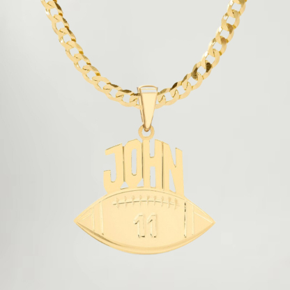 Custom Football Pendant Necklace With Name And Number