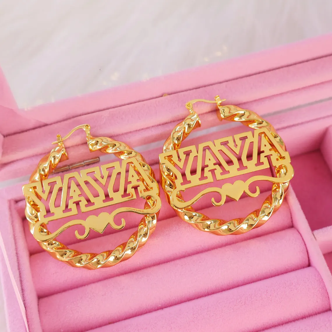 Hollow Letter Heart Name Personalized Twist Hoop Earrings