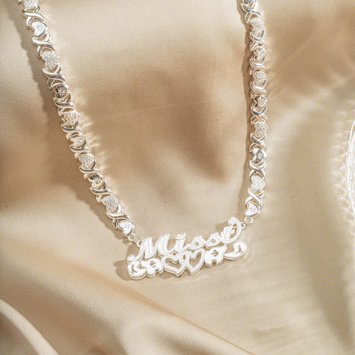 Heart XOXO Chain Double Layer Two Hearts Custom Name Necklace