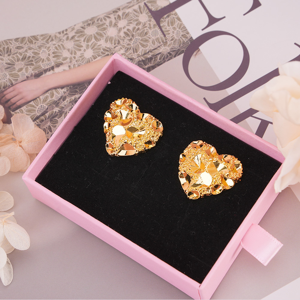 Golden Heart Nugget Stud Earrings