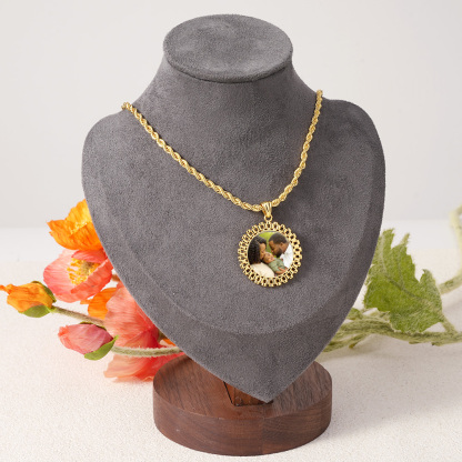 RX Style Watch Band Round Circle Charm Pendant Custom Photo Necklace Memorial Neckalce