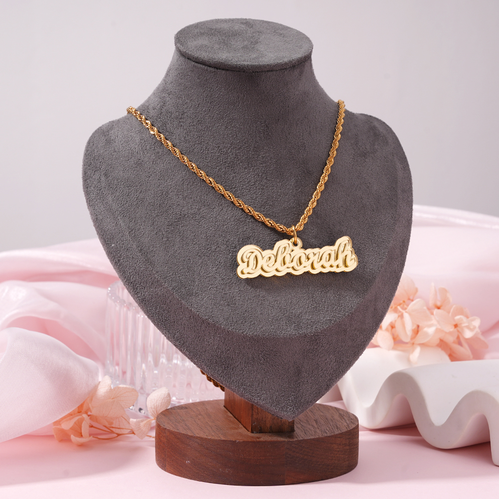 Gold Rope Chain Acrylic Nameplate Personalized Necklace