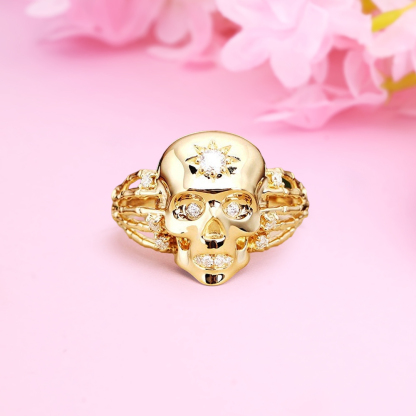 Skull Ring With Moissanite Gothic Halloween Ring 