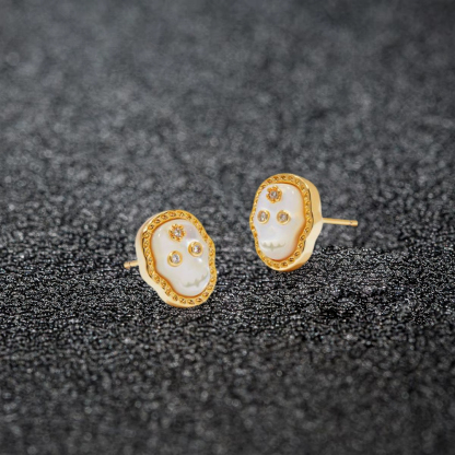 Skeleton Stud Earrings Gold Plated Halloween Earrings