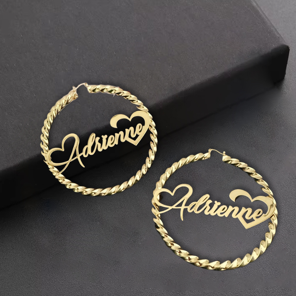 Heart Earrings Custom Twist Hoop Name Earrings