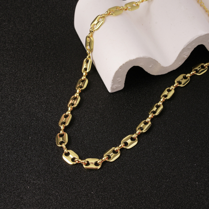 Puffed Mariner Anchor Link Chain Necklace Textured Chain Gold Plated Necklace