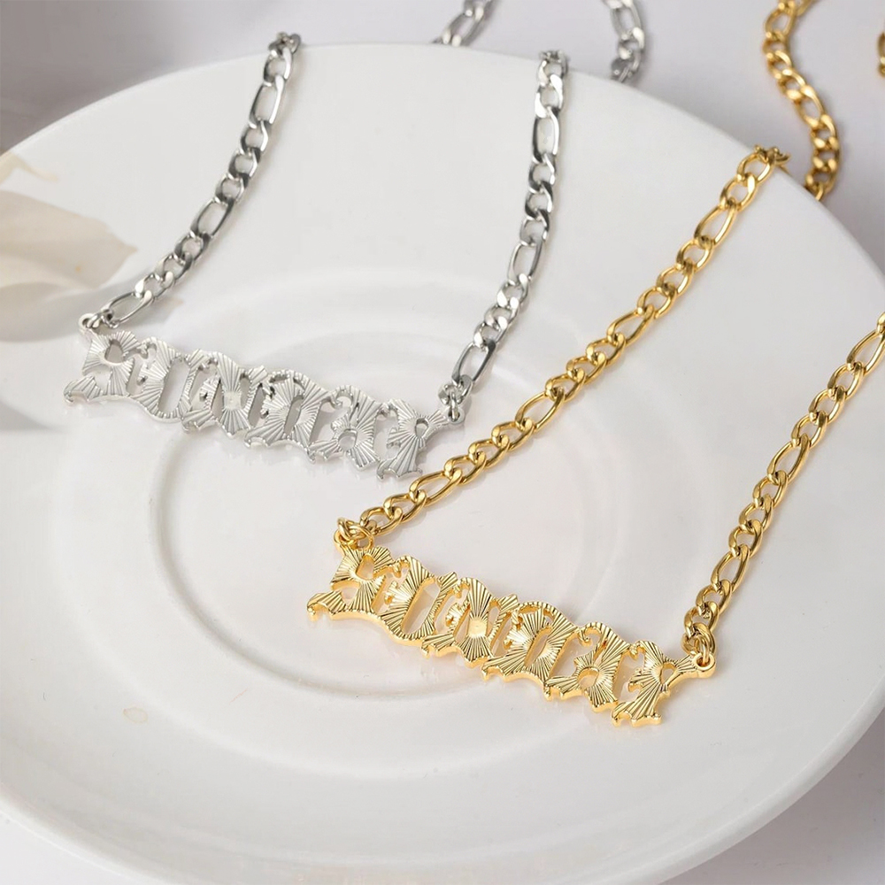 Personalized Old English Font Gold Plated Name Necklace