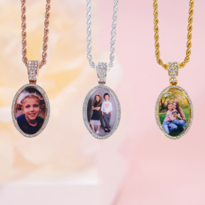 Personalized Sparkling Diamond Oval Photo Necklace