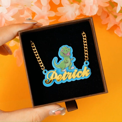 Boys Dinosaur Tyrannosaurus Acrylic Nameplate Pendant Personalized Name Necklace 