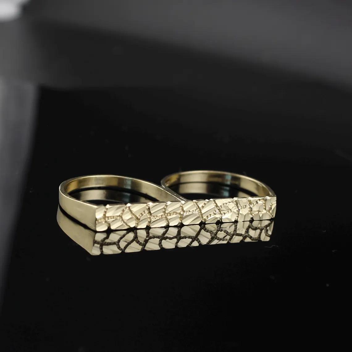 Nugget Style Vintage Two Finger Ring Gold Plated