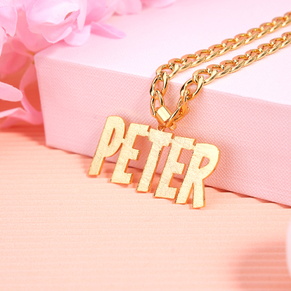 Frosted Nameplate Pendant Cuban Chain Personalized Name Necklace