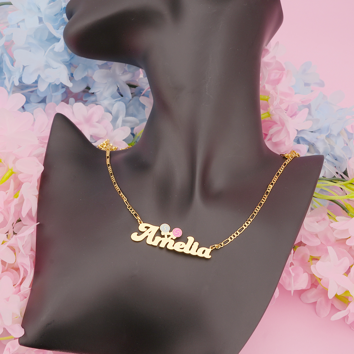 Cute lollipop Personalized Gold Plated Enamel Name Necklace For Girls