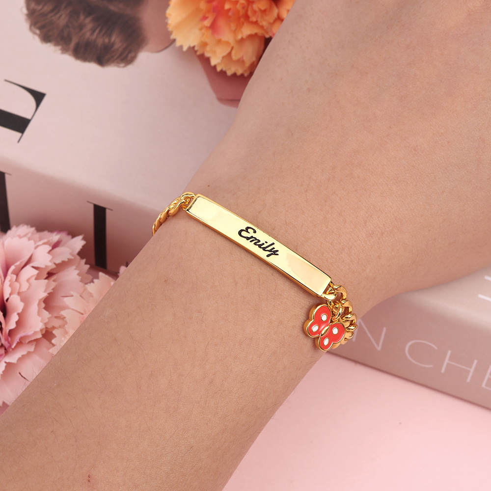 Butterfly Pendant Custom Name Necklace And Name Bracelet With ID Birthsday