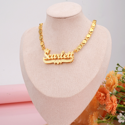 Double Layer Two Tone XOXO Chain with Crown And Heart Personalized Custom Gold Plated Name Necklace