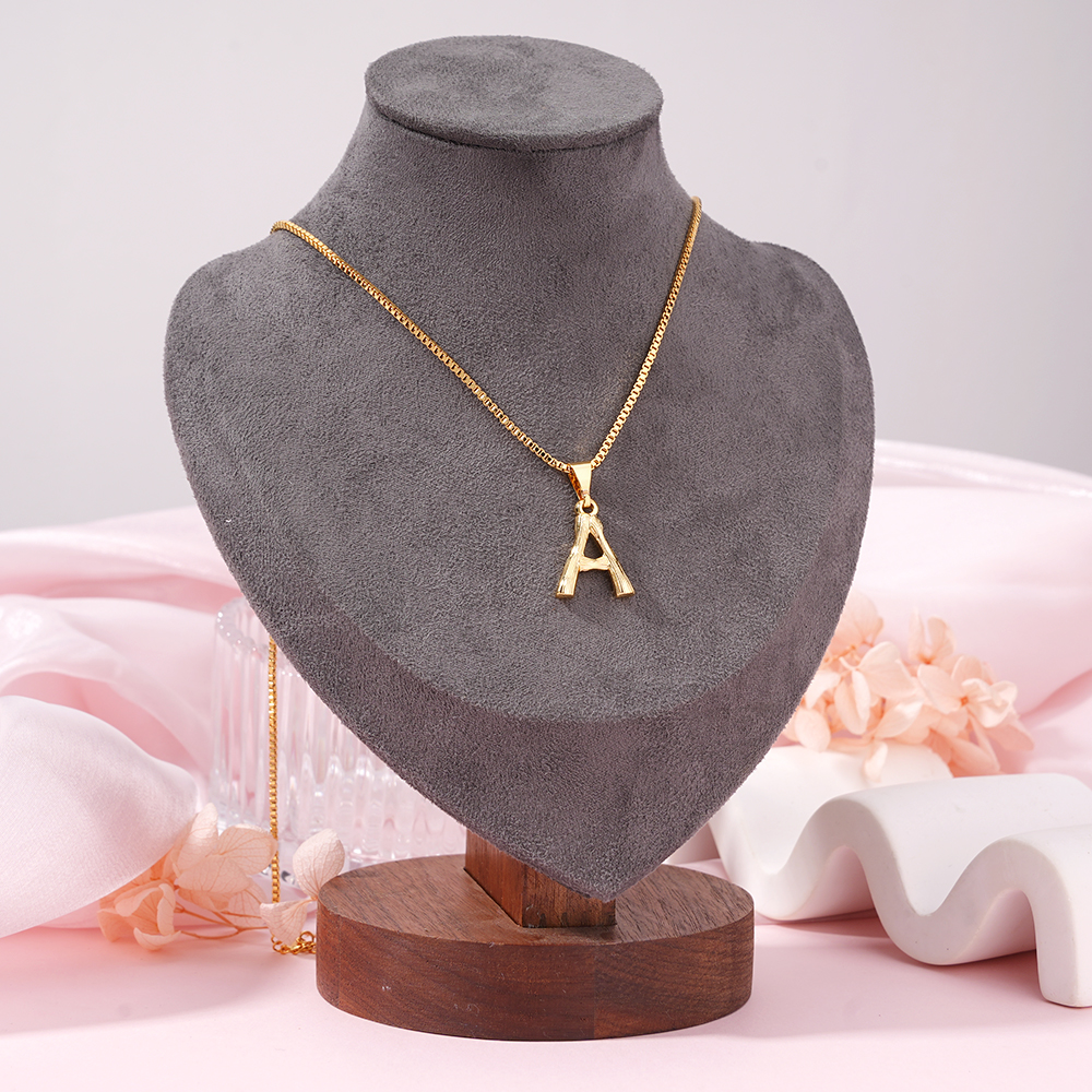 Gold Plated Bamboo Letter Necklace Personalized Initial Necklace