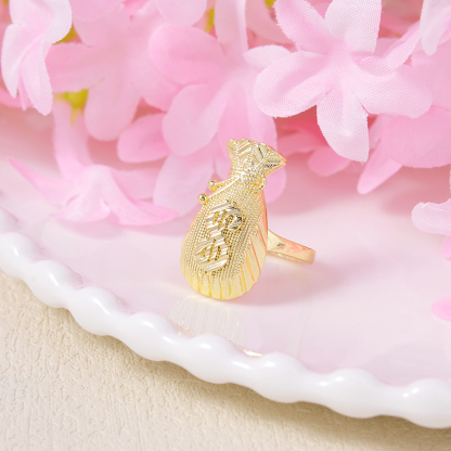 Money Bag Ring Custom Gold Plated Engraved Ring 