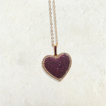 Pave Heart Charm Gold Plated Zircon Necklace