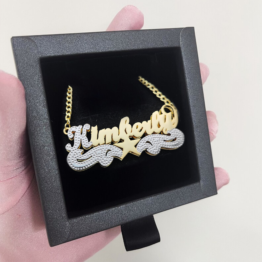 Double Plated Star Two Tone Personalized Name Necklace