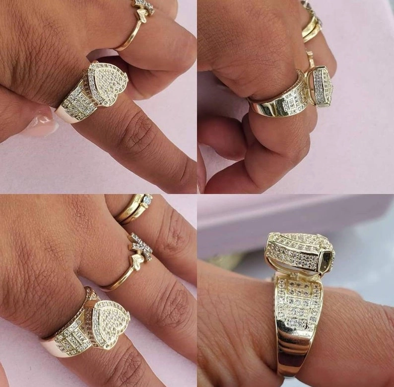 Zirconia Heart Promise Engraved Ring Heart Charm Necklace Jewelry Set