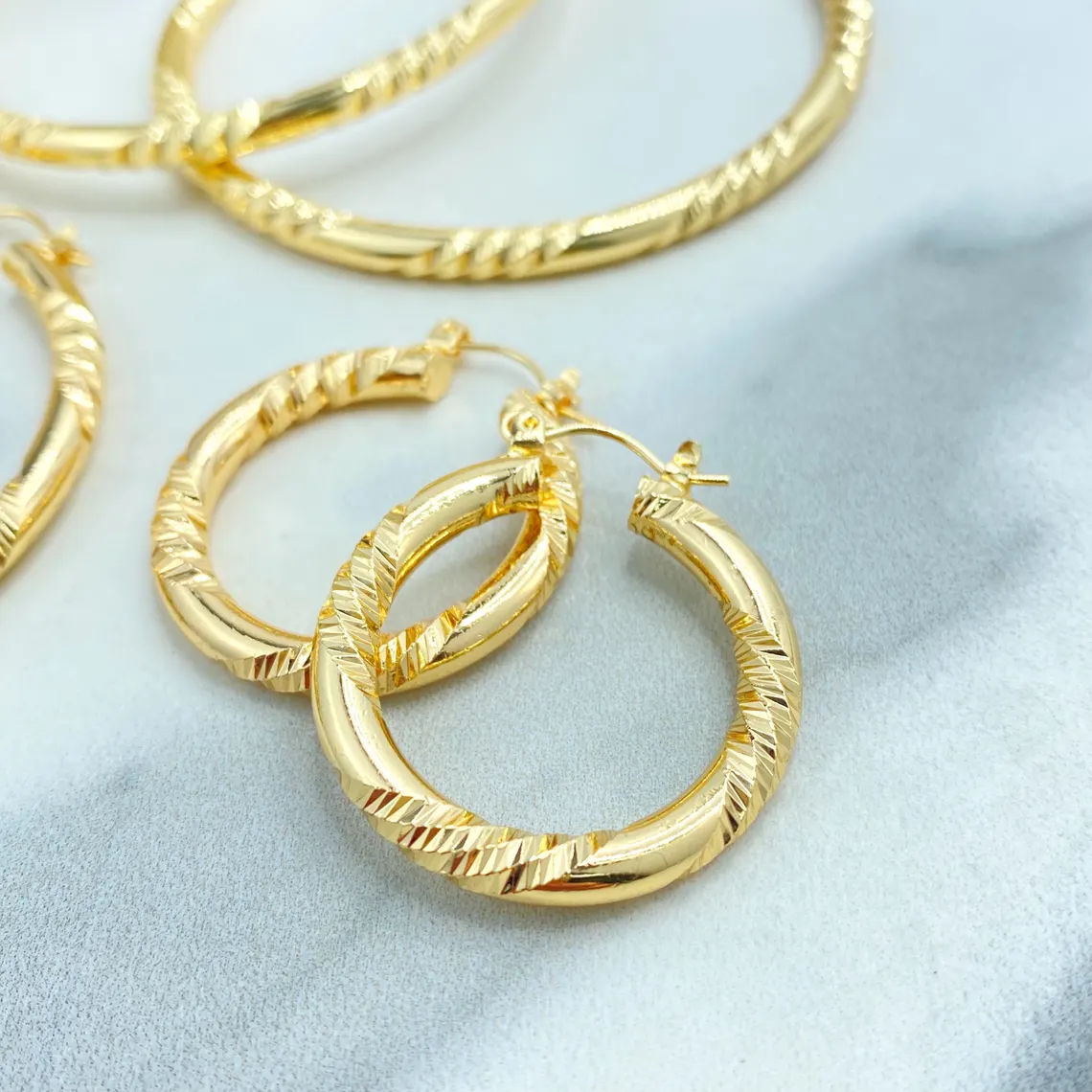 Gold Filled Mini Twisted Diamond Cut Hoop Earrings Stainless Steel