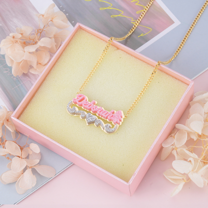 Christmas Tree Acrylic Personalized Name Necklace With Heart