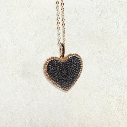 Pave Heart Charm Gold Plated Zircon Necklace