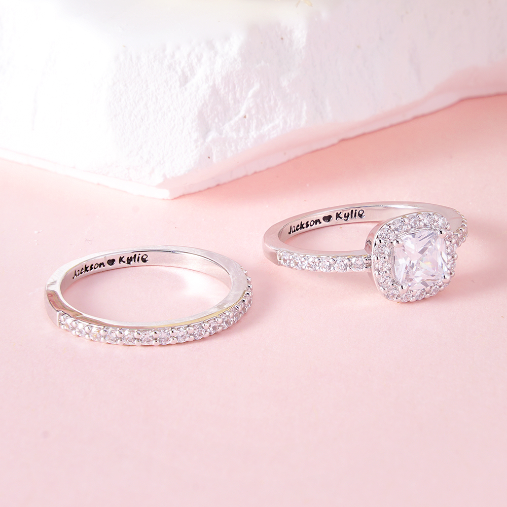 Sterling Silver Ring Set With Cubic Zirconia Personalized Custom Engraved Ring
