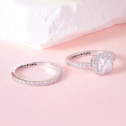 Sterling Silver Ring Set With Cubic Zirconia Personalized Custom Engraved Ring
