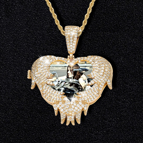 Iced Heart Locket Picture Pendant Personalized Photo Necklace