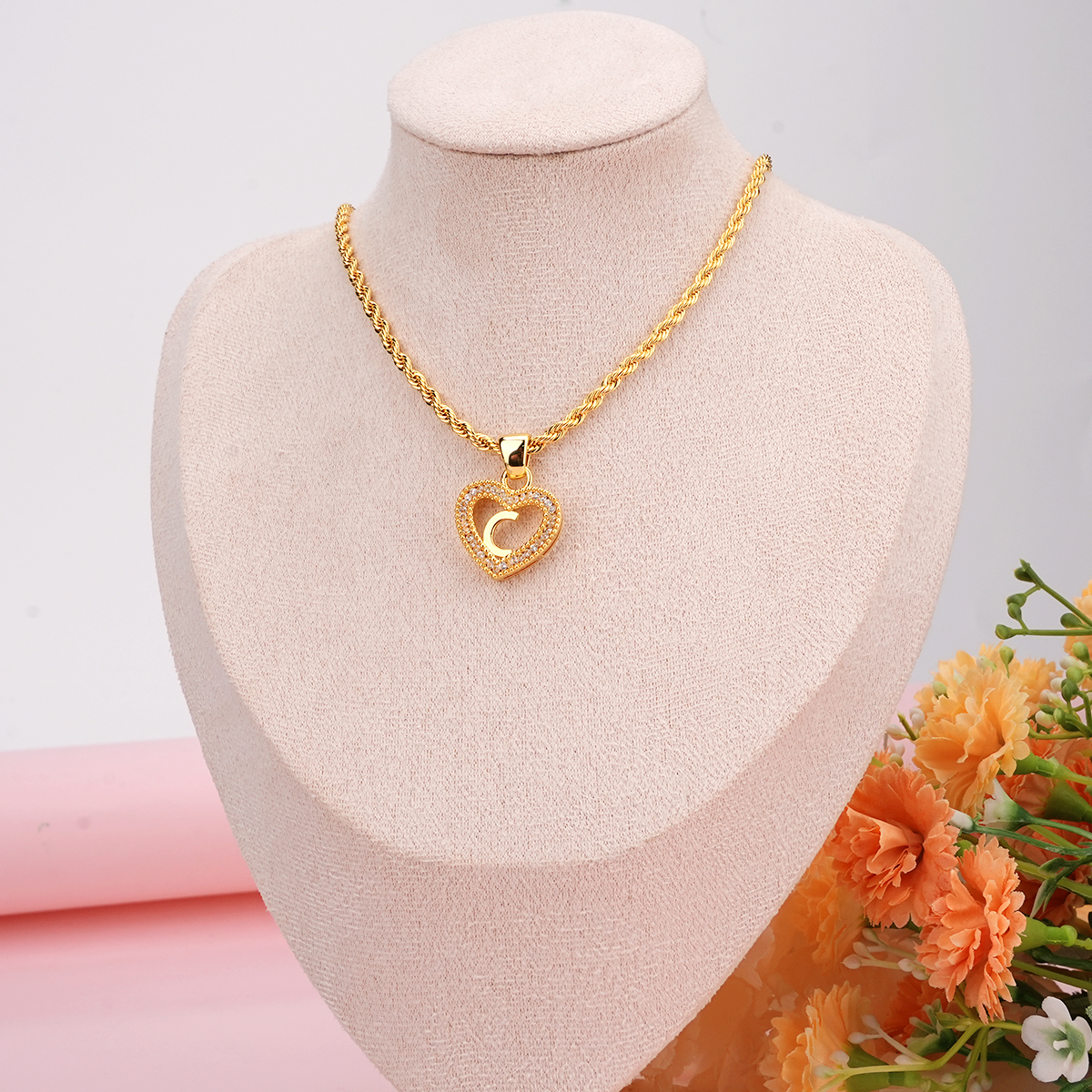 Personalized Custom Heart Zircon Initial Letter Necklace