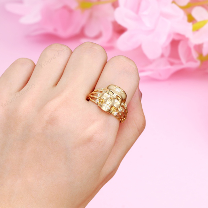 Skull Ring With Moissanite Gothic Halloween Ring 