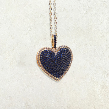 Pave Heart Charm Gold Plated Zircon Necklace