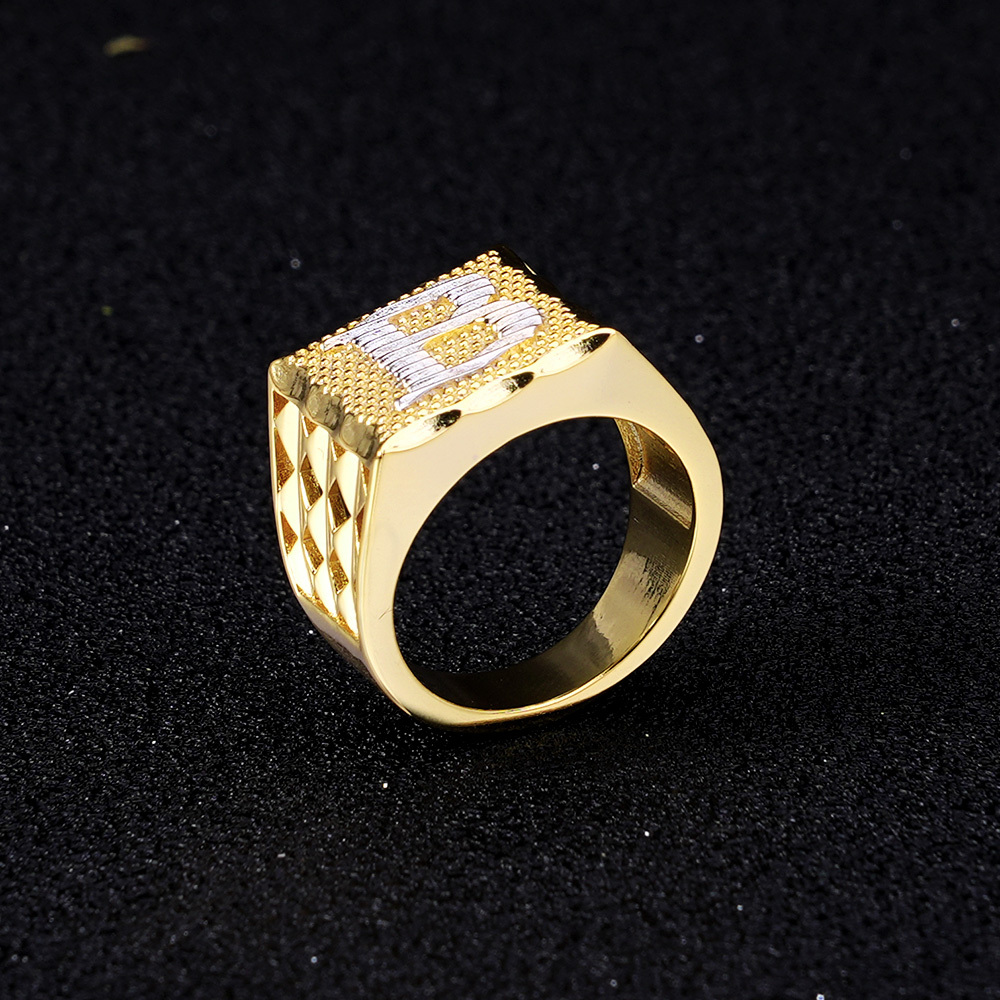 Square Nugget Ring Gold Plated Initial Ring Personalized Letter Ring