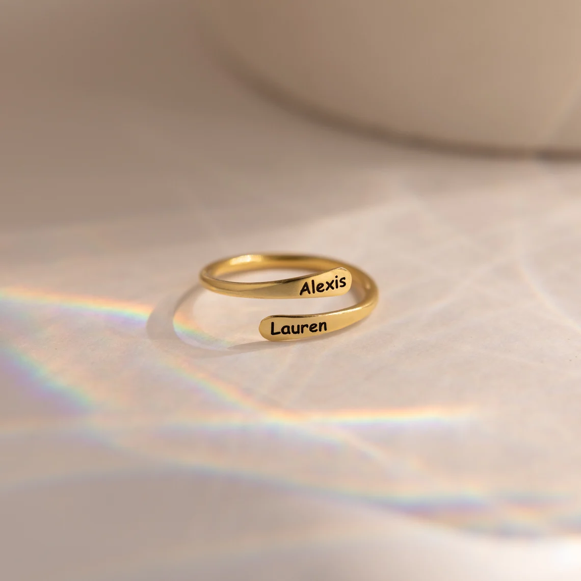 Personalized Two Couple Names Engraved Rings Gold Plated