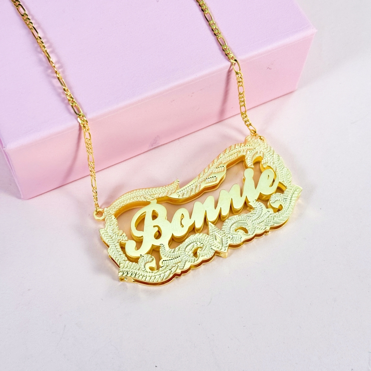 Custom Double Layer Diamond Cut 3D Name Necklace Gold Plate