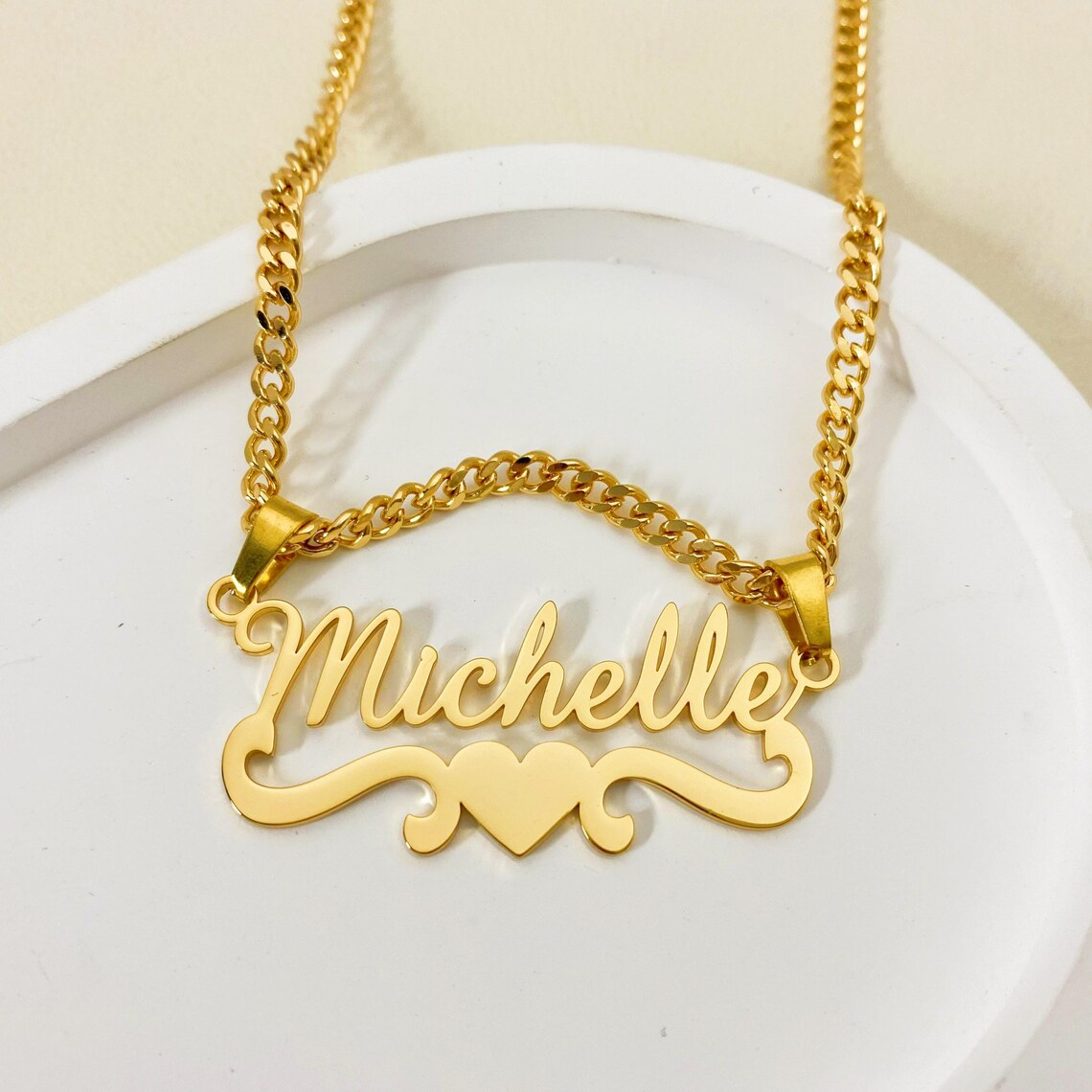 Heart Nameplate Necklace and Bamboo Earrings 2pc Set