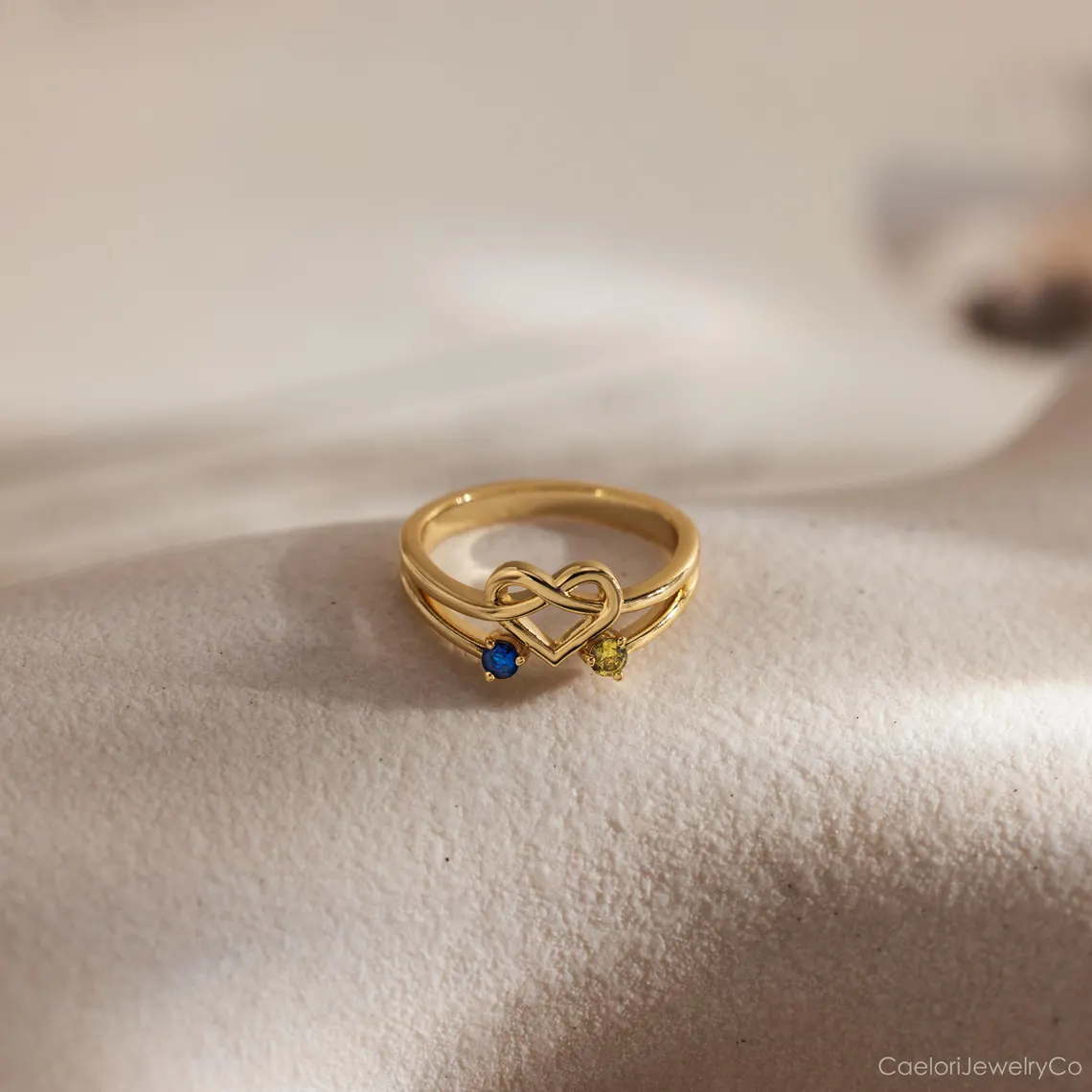 Personalized Heart Ring Promise Ring with Two Birthstones