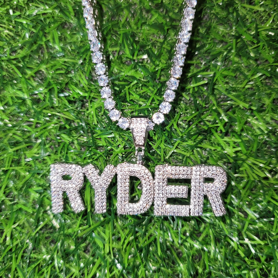 Zirconia Bubble Letter Name Pendant Tennis Chain Hip Hop Iced Out Necklace