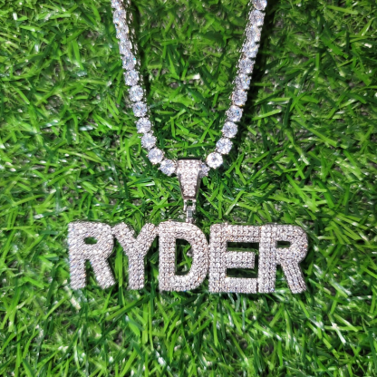 Zirconia Bubble Letter Name Pendant Tennis Chain Hip Hop Iced Out Necklace