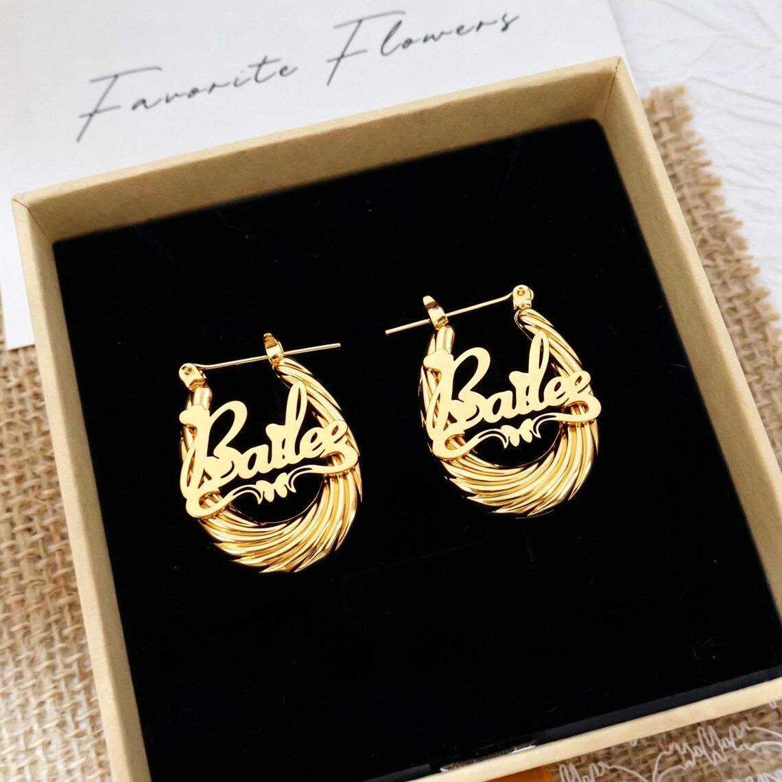 Cursive Nameplate with Butterfly Custom Hoop Earrings
