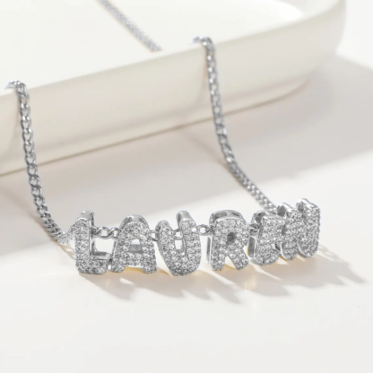 Personalized Bling Zirconia Letters Name Pendant Necklace