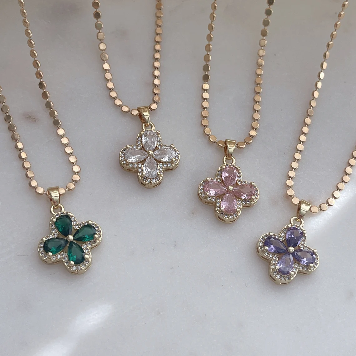 Crystal 4 Leaf Clover Lucky Charm Necklace Beads Chain