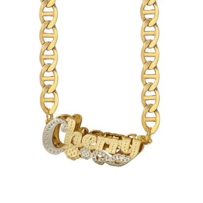 Personalized Mariner Chain Double Plated Flower Name Necklace
