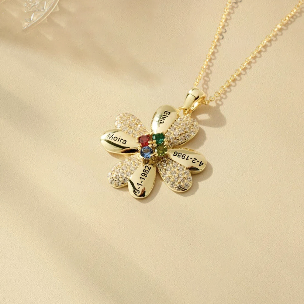 Custom Crystal Birthstone Engraved Pendant Necklace