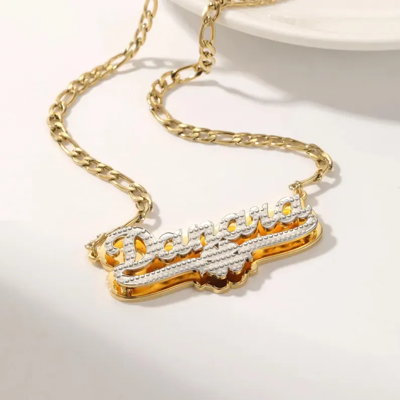Gold Plated Double Layer Clover Pendant Name Necklace