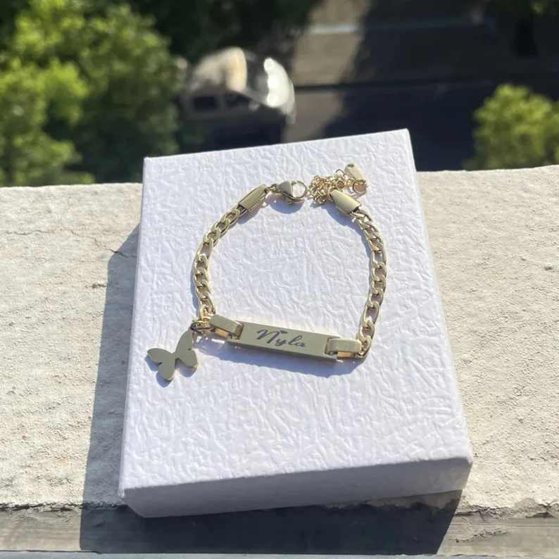 Butterfly Name Necklace & Bracelet Personalized Gold Jewelry Set