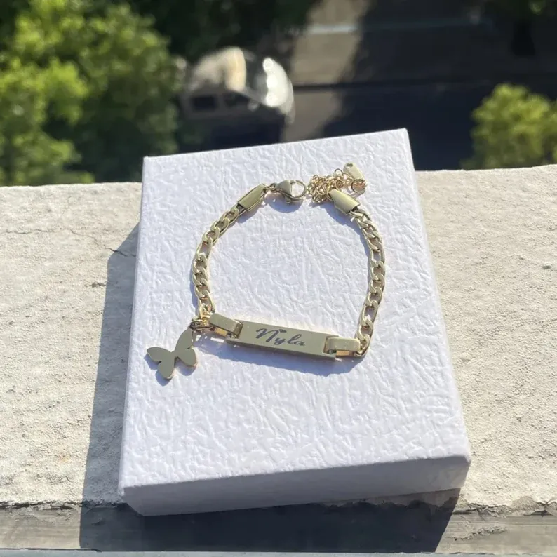 Butterfly Name Necklace & Bracelet Personalized Gold Jewelry Set