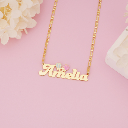Cute lollipop Personalized Gold Plated Enamel Name Necklace For Girls